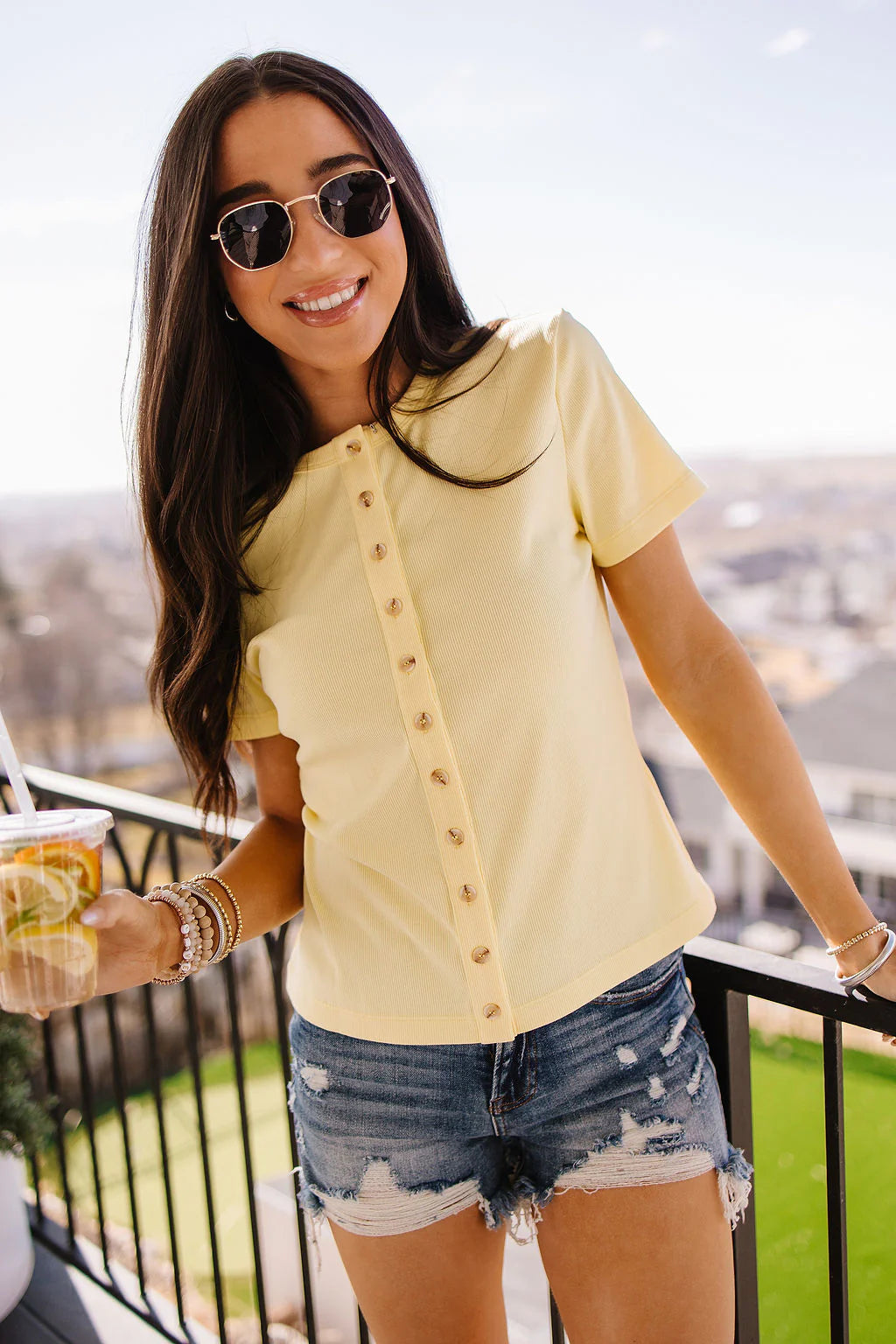 ***PRE-ORDER*** Ampersand Button Front Lulu Tee - Banana