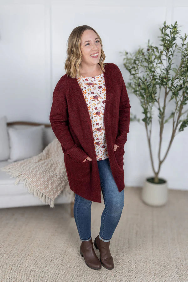 Michelle Mae "Madison" Cozy Cardigan - Burgundy