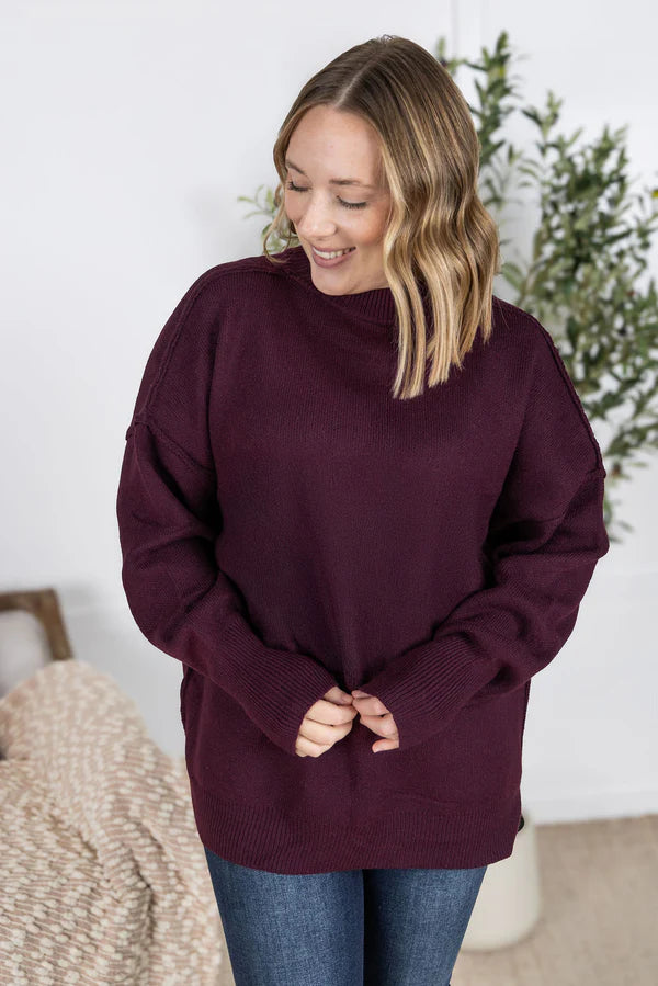 Michelle Mae Aurora Cozy Sweater - Dark Merlot