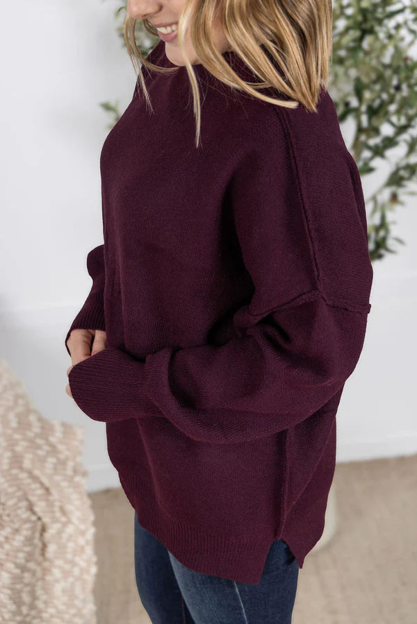 Michelle Mae Aurora Cozy Sweater - Dark Merlot