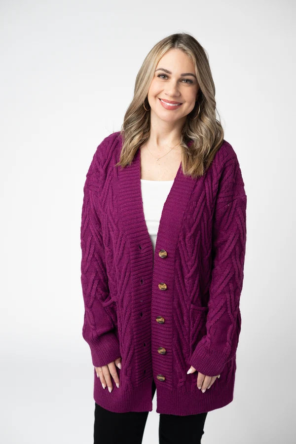 ***PRE-ORDER*** Michelle Mae Brooks Button Sweater Cardigan - Magenta