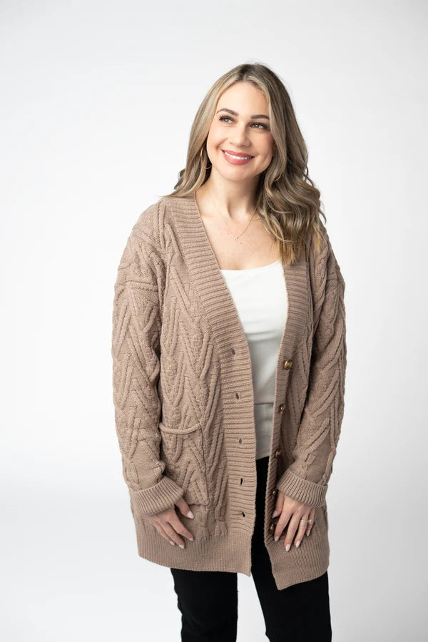 ***PRE-ORDER*** Michelle Mae Brooks Button Sweater Cardigan - Mocha