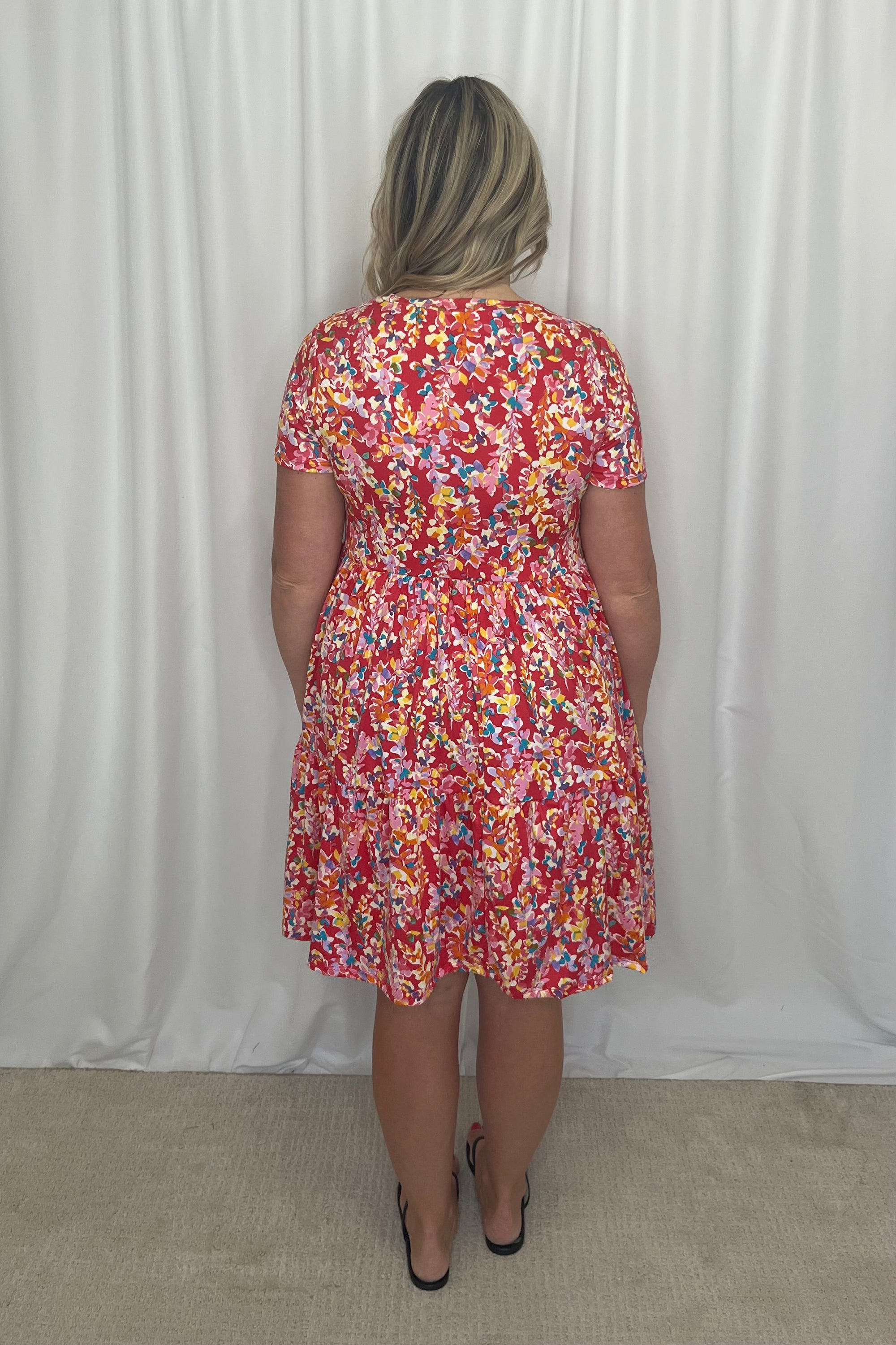 Marcia Tiered Dress with Pockets - Fuchsia Floral