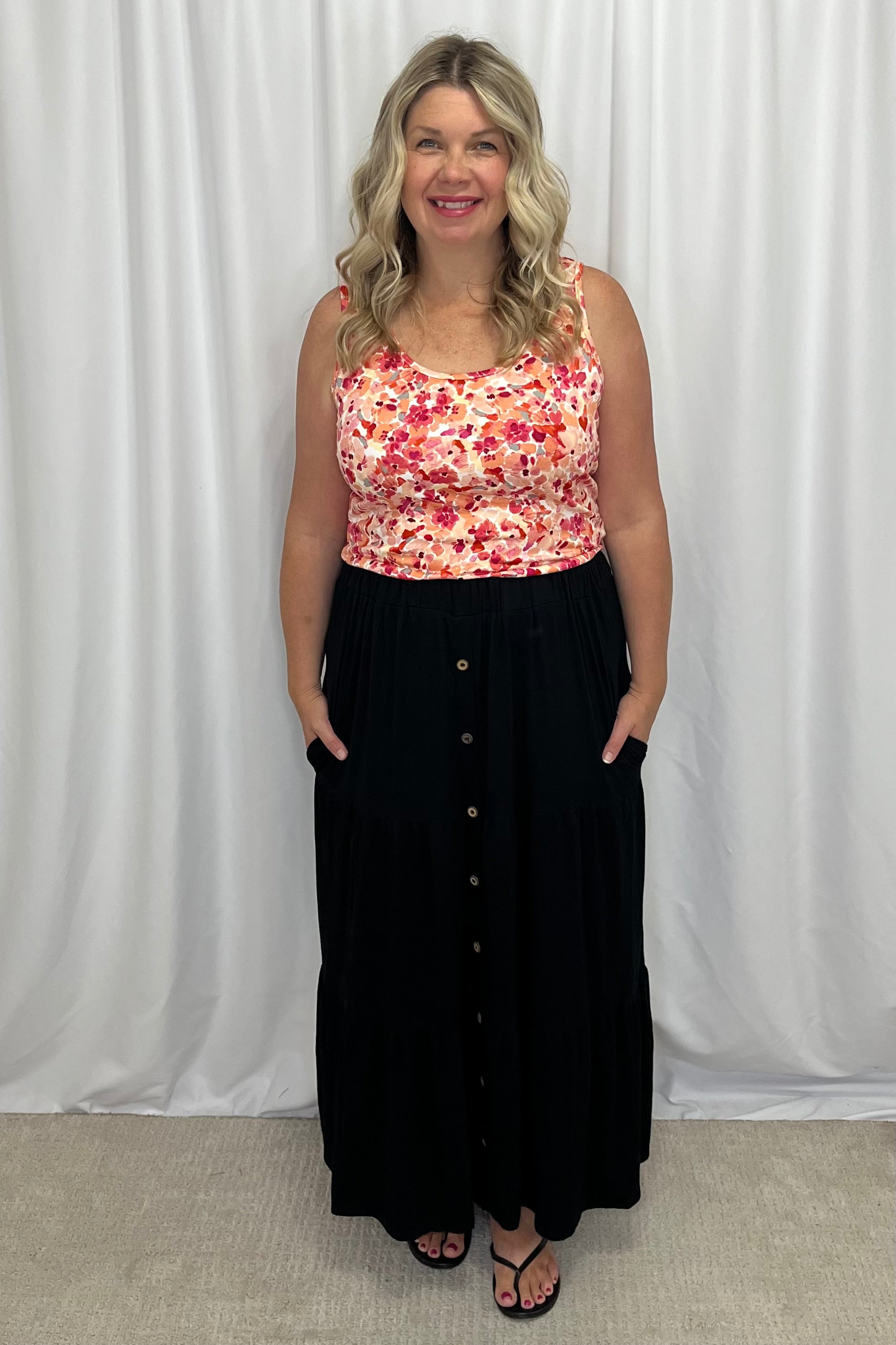 Michelle Mae Luxe Crew Tank - Peach Abstract Floral