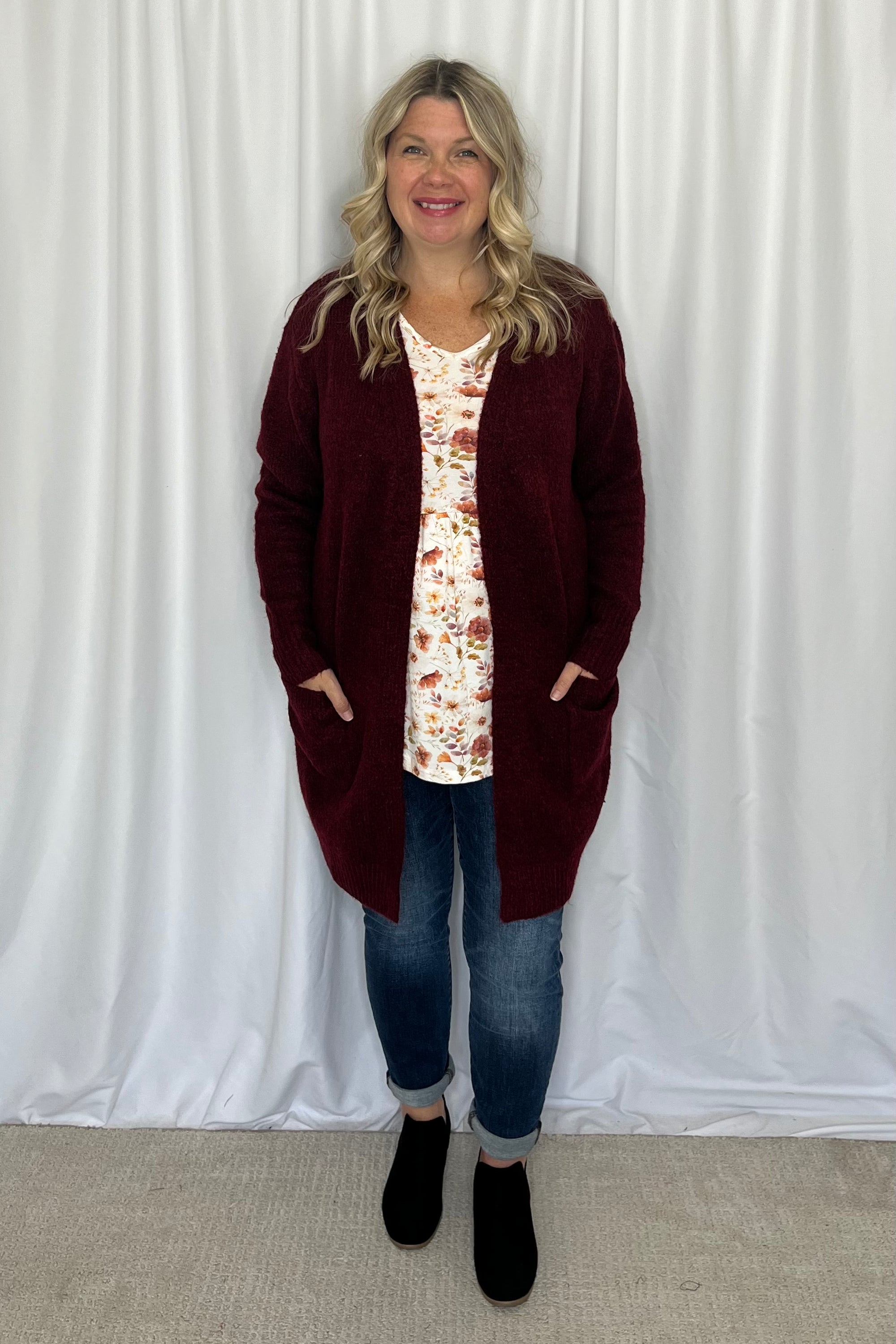Michelle Mae "Madison" Cozy Cardigan - Burgundy