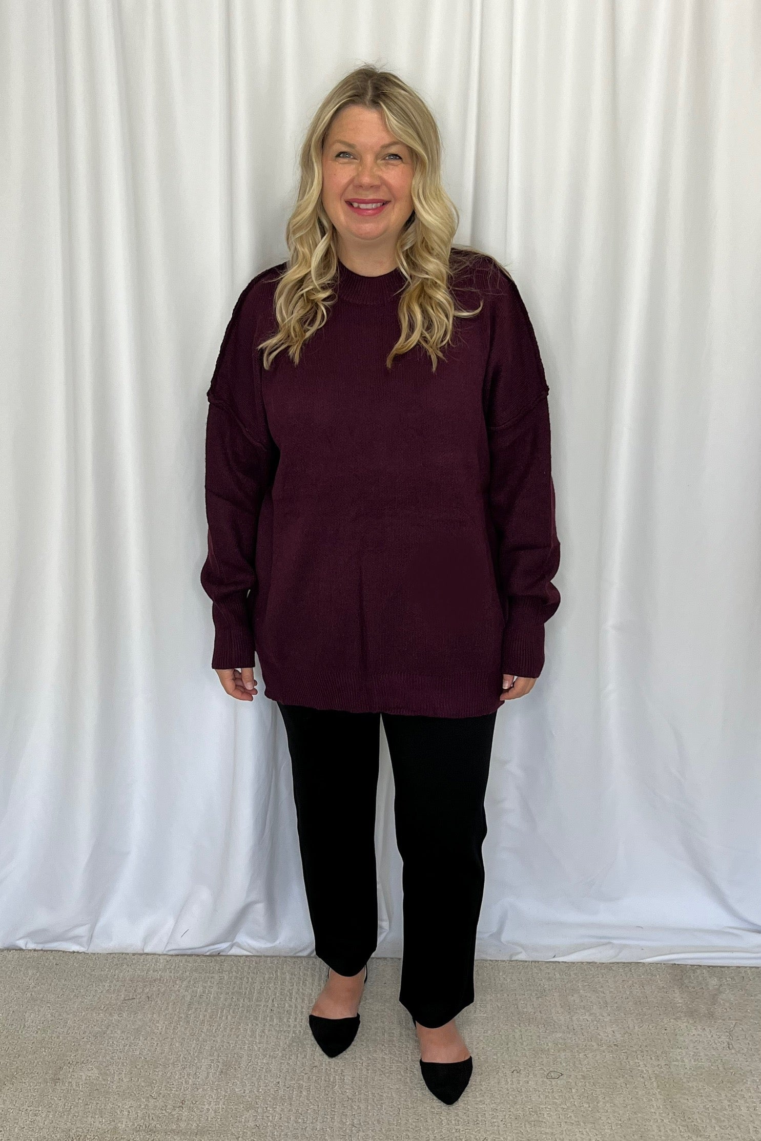 Michelle Mae Aurora Cozy Sweater - Dark Merlot