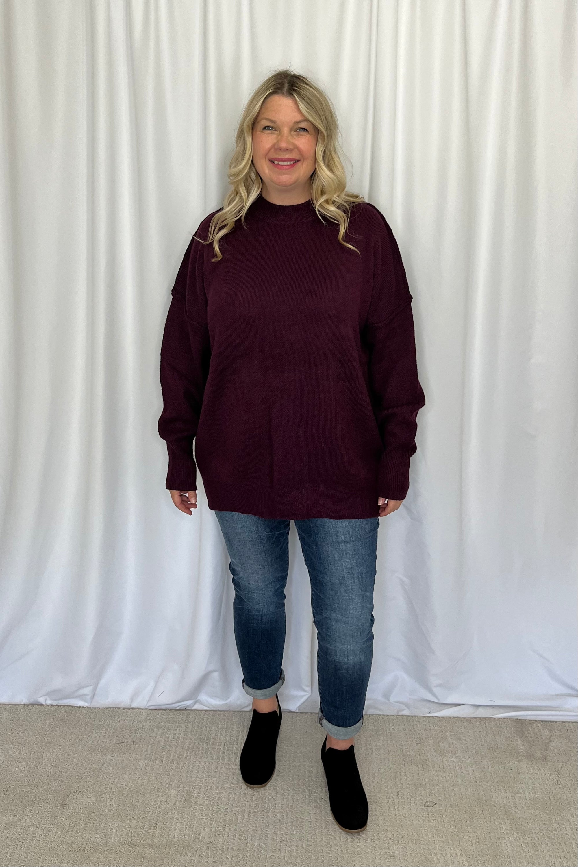 Michelle Mae Aurora Cozy Sweater - Dark Merlot