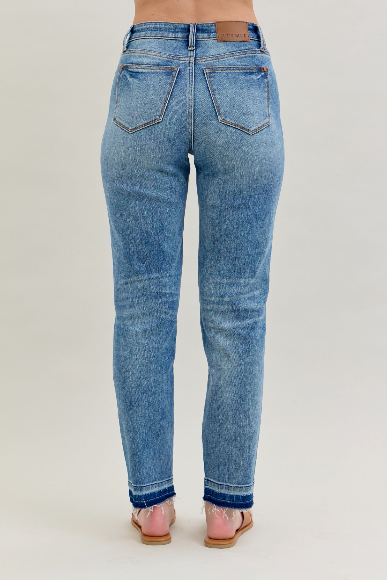 Judy Blue Mid Rise Magic Release Hem Boyfriend Denim - Mid Wash