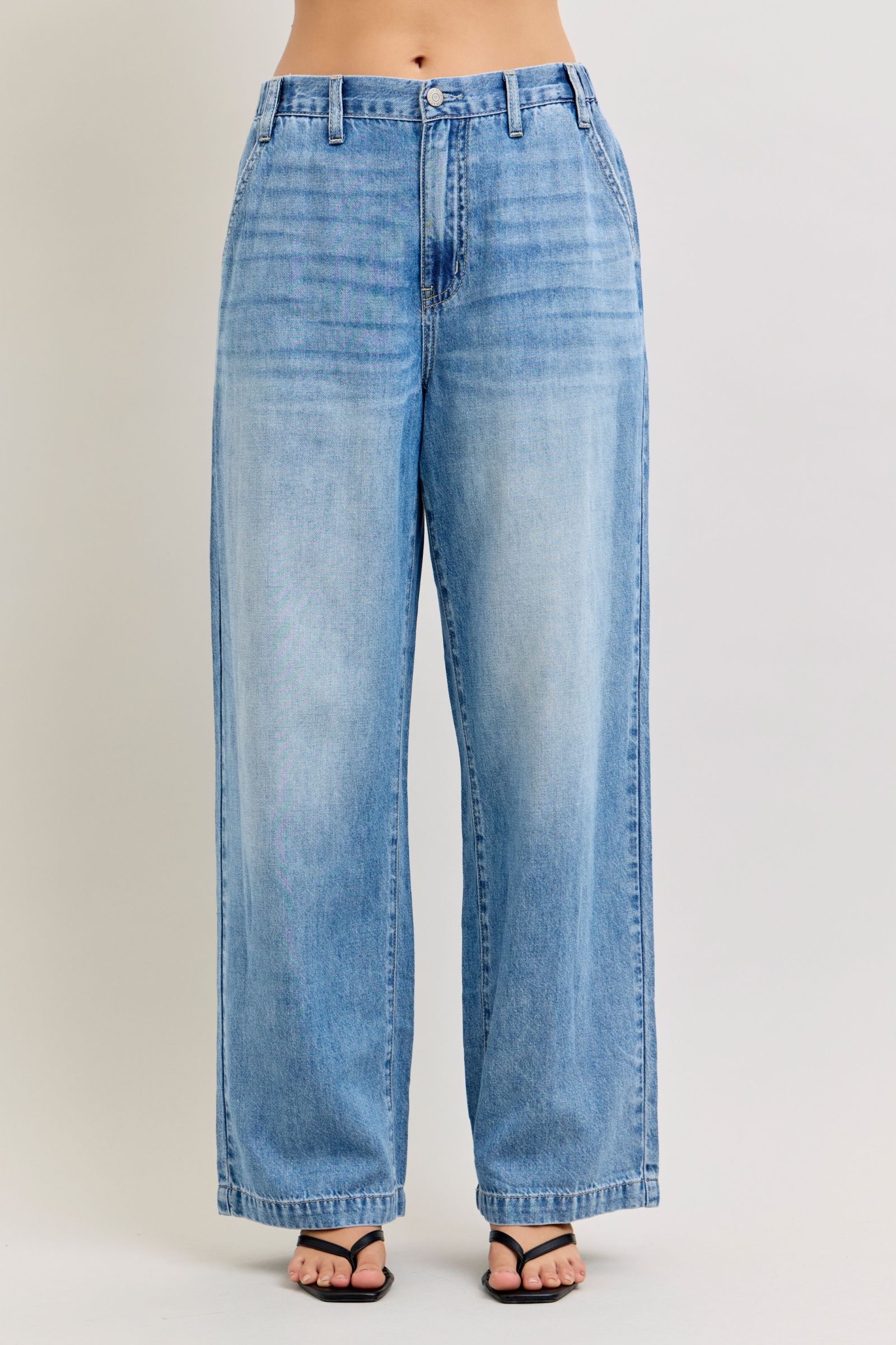 Judy Blue "Saddie" Featherweight Baggy, Elasticized Waist Denim - Mid Wash