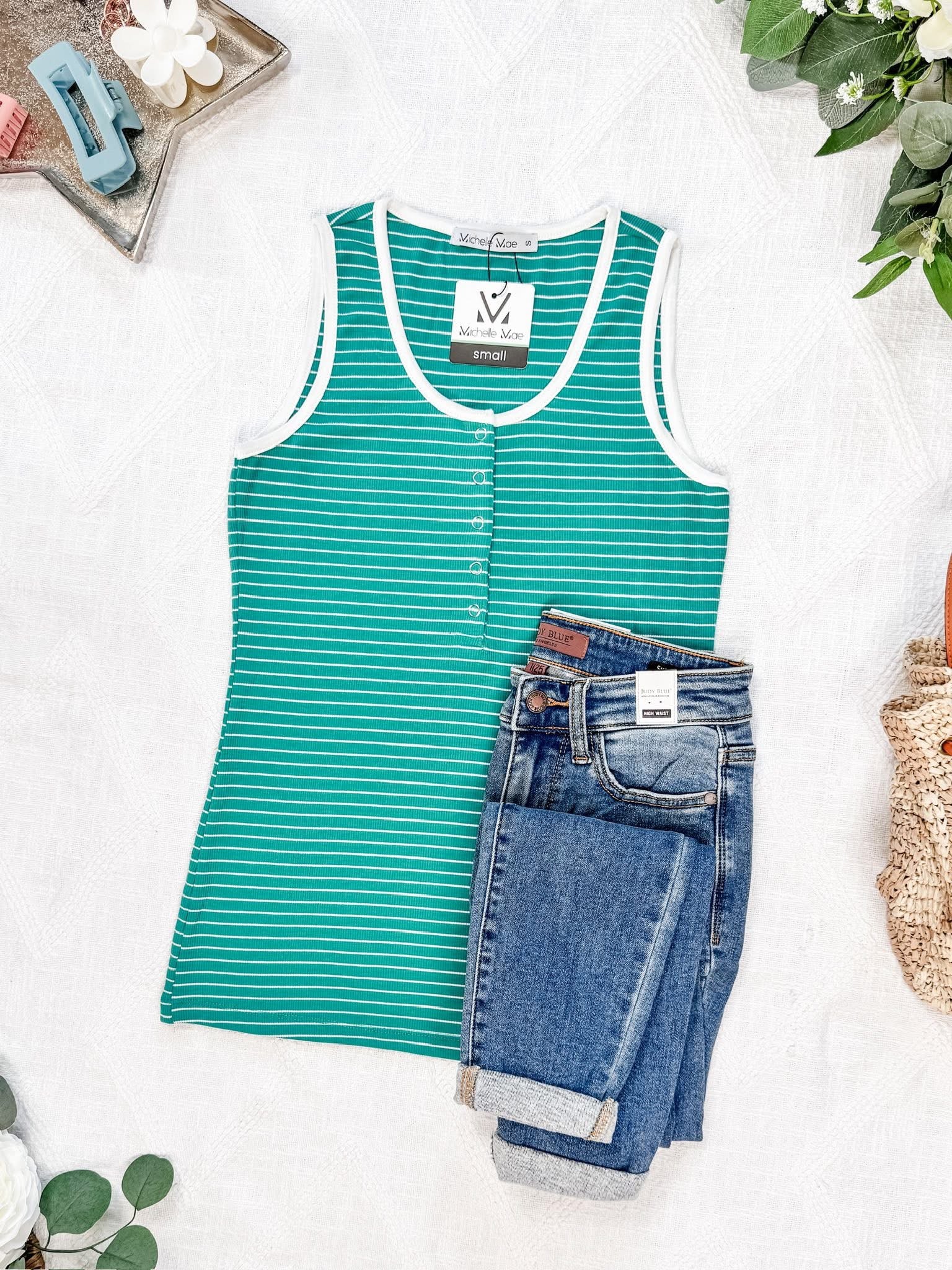 Michelle Mae Shiloh Button Snap Tank - Green