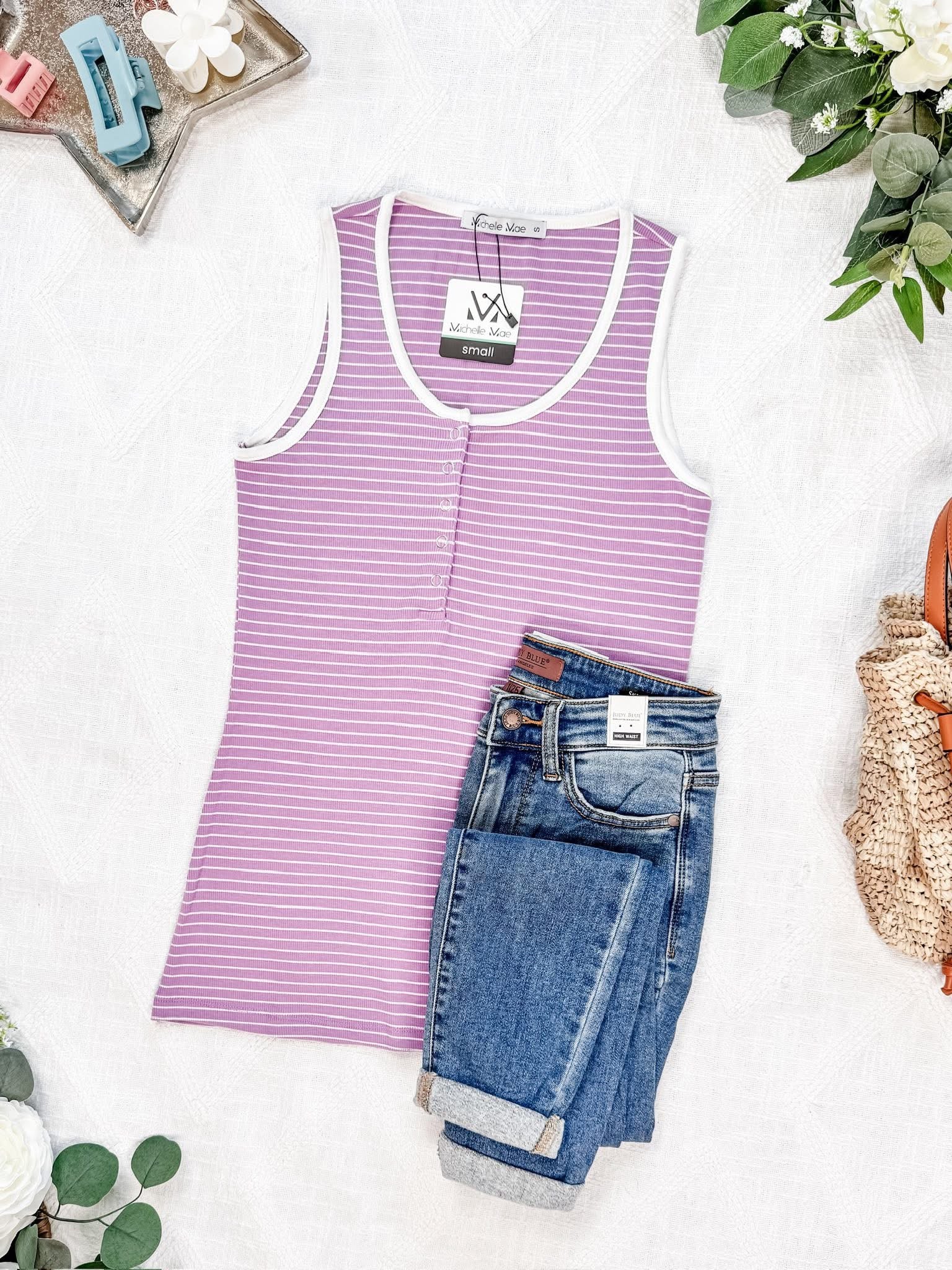 Michelle Mae Shiloh Button Snap Tank - Purple