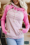 Ampersand Doublehood Hoodie - Flamingo Stripe Tops &amp; Sweaters