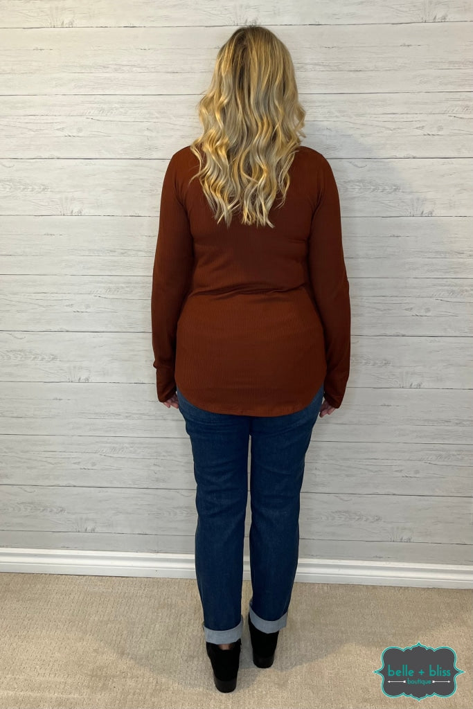 Carla Ribbed Top With Thumbholes - Cinnamon Tops & Sweaters