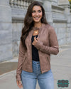 Grace And Lace Leather Like Cafe Racer Jacket - Taupe Outerwear