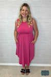 Peggy Slub Midi Dress With Pockets - Pink Tops &amp; Sweaters
