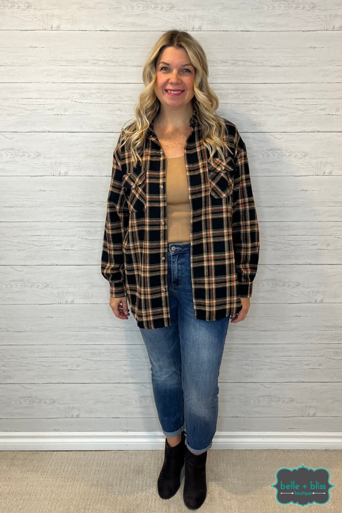 Tammy Flannel Button Up Top - Black Plaid Tops & Sweaters