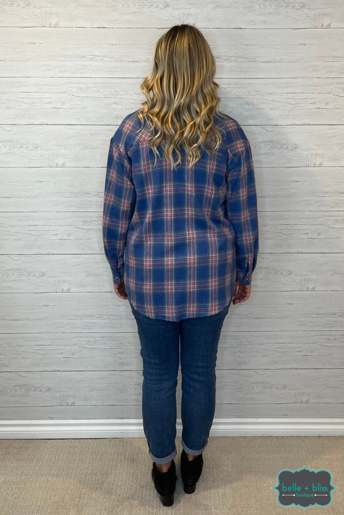 Tammy Flannel Button Up Top - Blue Plaid Tops & Sweaters