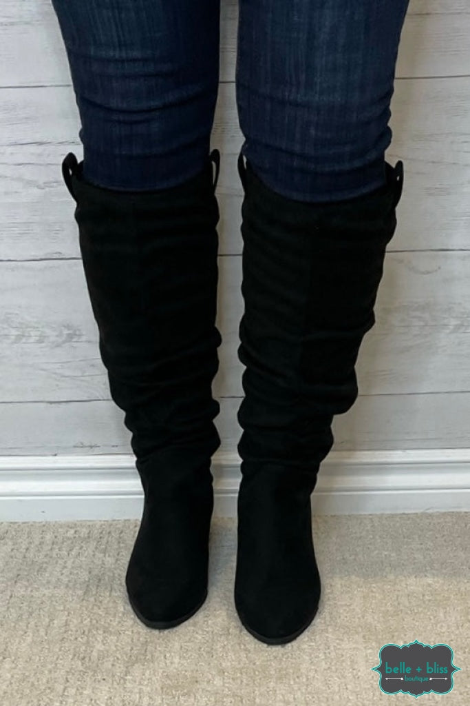 Aimee Faux Suede Tall Slouchy Boots - Black Footwear