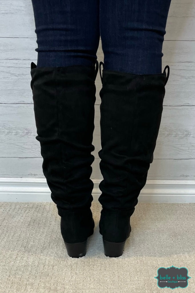 Aimee Faux Suede Tall Slouchy Boots - Black Footwear