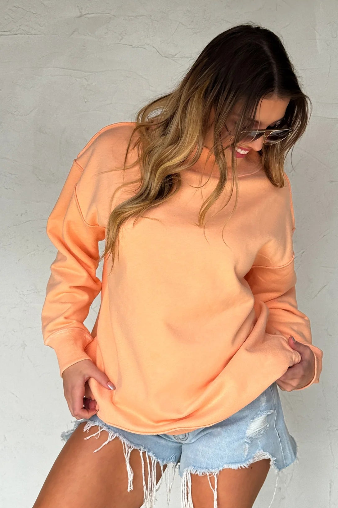 ***PRE-ORDER*** Miller Mock Neck Sweatshirt with Pockets - Peach