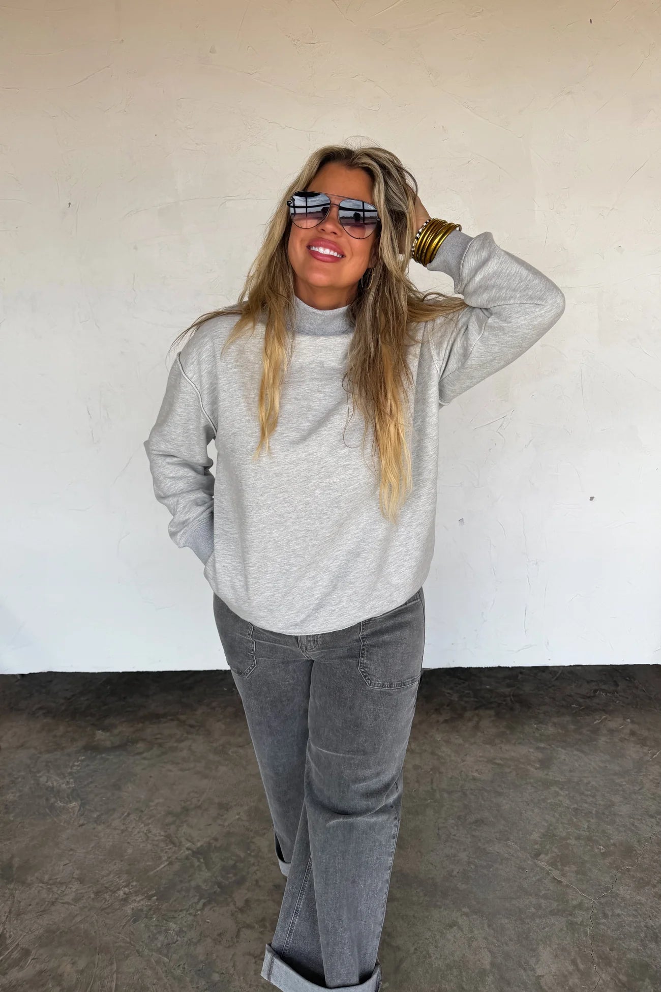 ***PRE-ORDER*** Miller Mock Neck Sweatshirt with Pockets - Grey