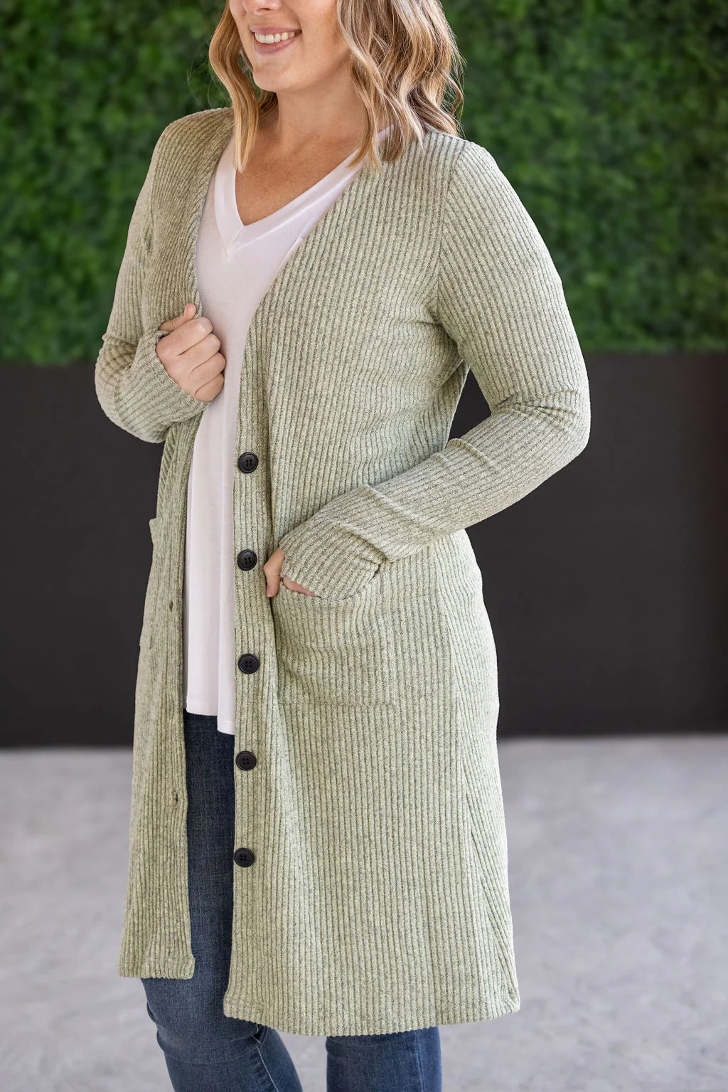 Michelle Mae "Colbie" Ribbed Cardigan - Pistachio