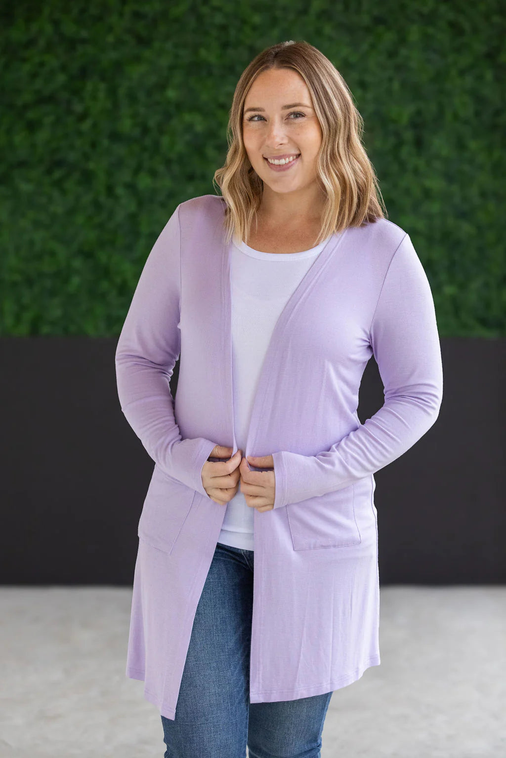 Michelle Mae Classic Cardigan with Pockets - Lavender