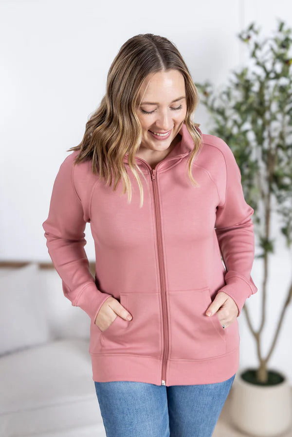 Michelle Mae Scuba FullZip Hoodie - Rose