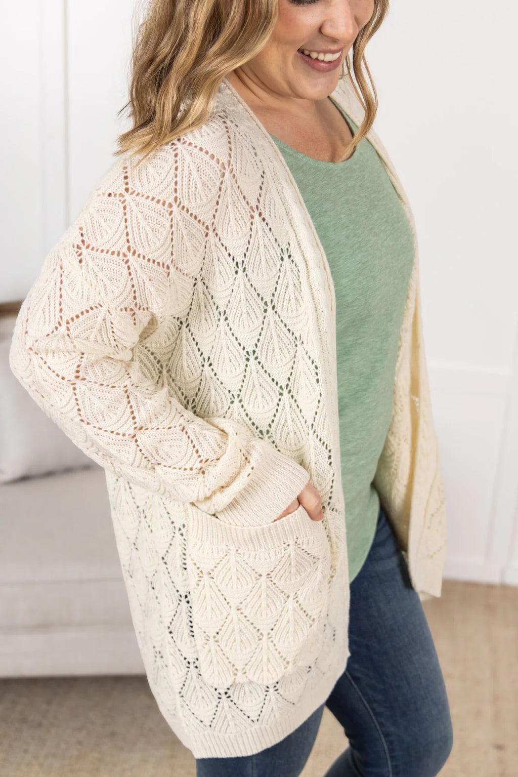 Michelle Mae Open Knit Cardigan - Ivory
