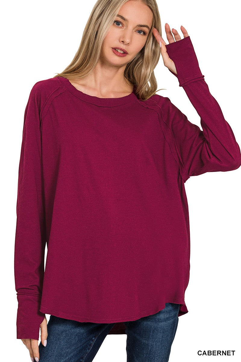 Carmen Raglan Top with Thumbholes - Cabernet