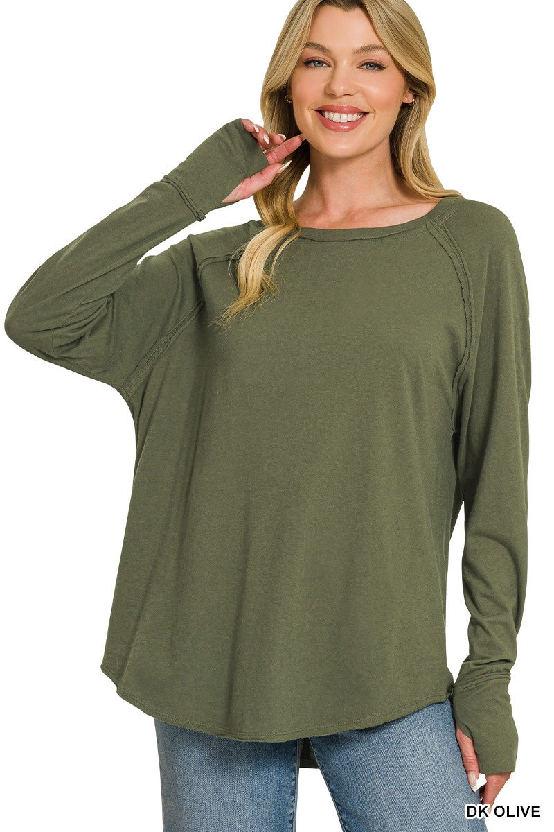 Carmen Raglan Top with Thumbholes - Dark Olive