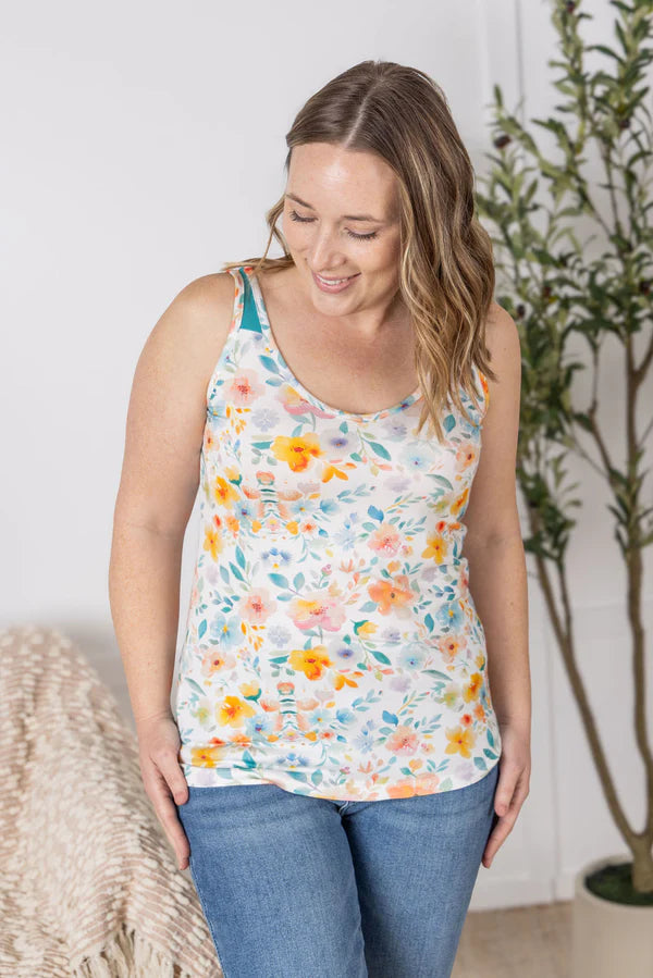 Michelle Mae "Poppy" Tank - Watercolor Floral and Teal