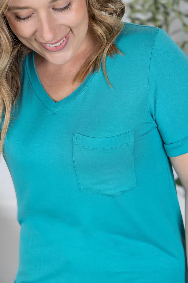 Michelle Mae "Sophie" Pocket Tee - Aqua