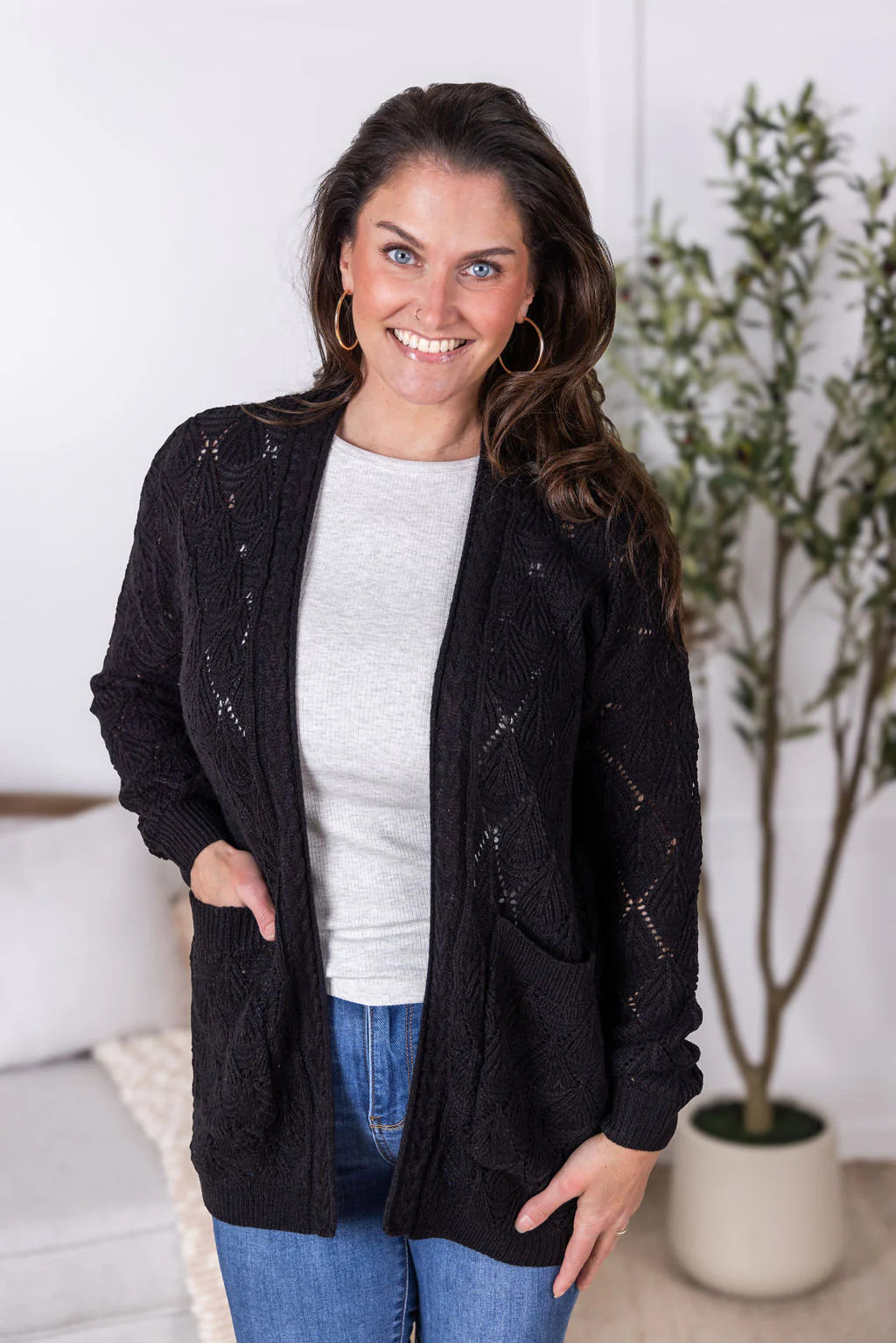 ***PRE-ORDER*** Michelle Mae Open Knit Cardigan - Black
