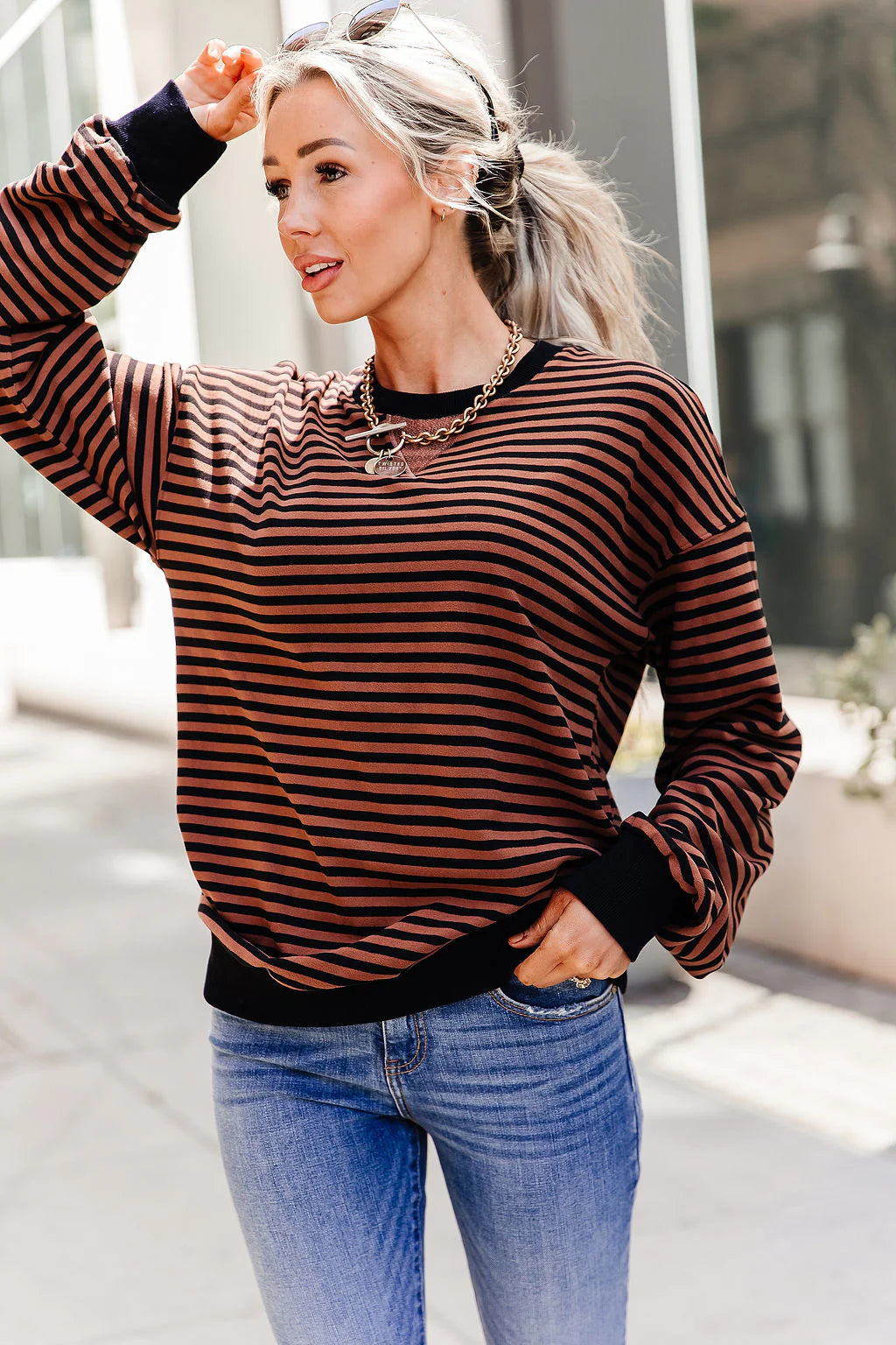 ***PRE-ORDER*** Ampersand Performance Fleece University Pullover - Chai Stripe