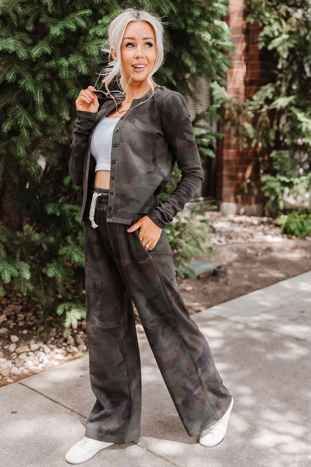 ***PRE-ORDER*** Ampersand Button Front Long Sleeve Lulu - Cross-Country Camo