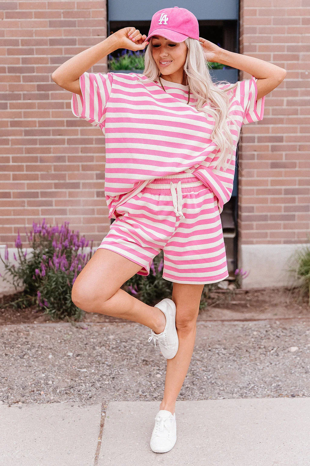 ***PRE-ORDER*** Ampersand Waffle Boyfriend Tee - Bubblegum Stripe (shipping early August)