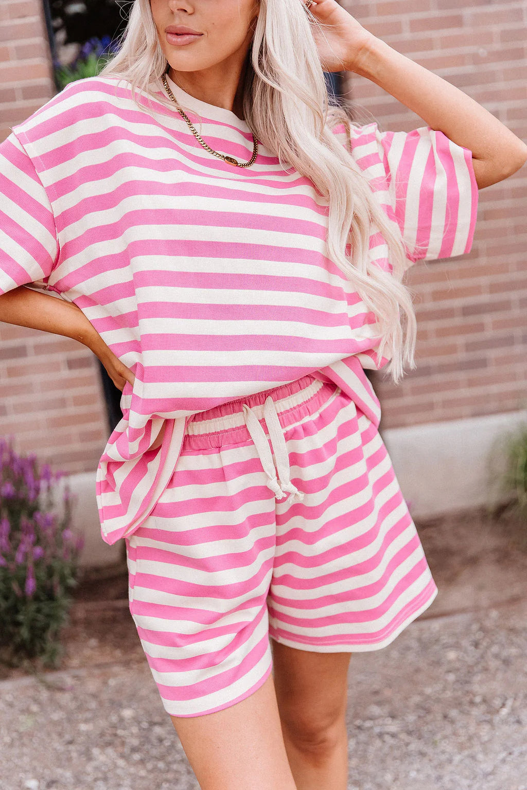 ***PRE-ORDER*** Ampersand Waffle Boyfriend Tee - Bubblegum Stripe (shipping early August)