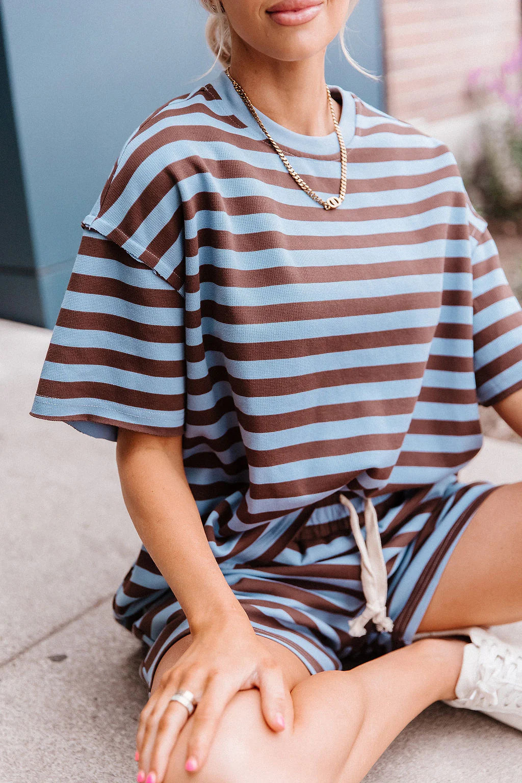 ***PRE-ORDER*** Ampersand Waffle Boyfriend Tee - Blueberry Stripe (shipping early August)