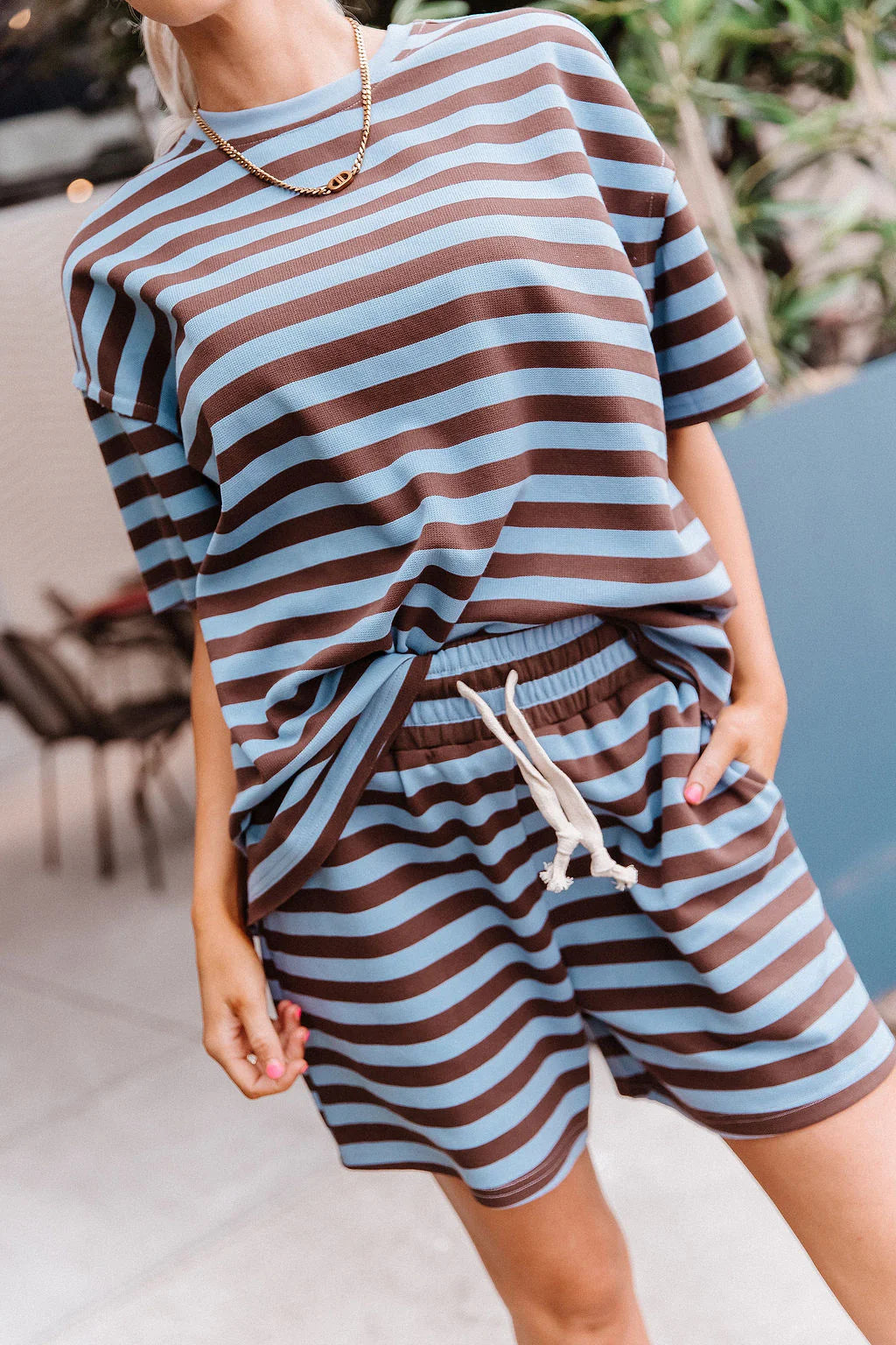 ***PRE-ORDER*** Ampersand Waffle Boyfriend Tee - Blueberry Stripe (shipping early August)