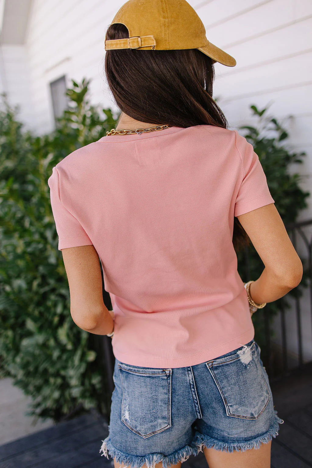***PRE-ORDER*** Ampersand Button Front Lulu Tee - Pink Lemonade