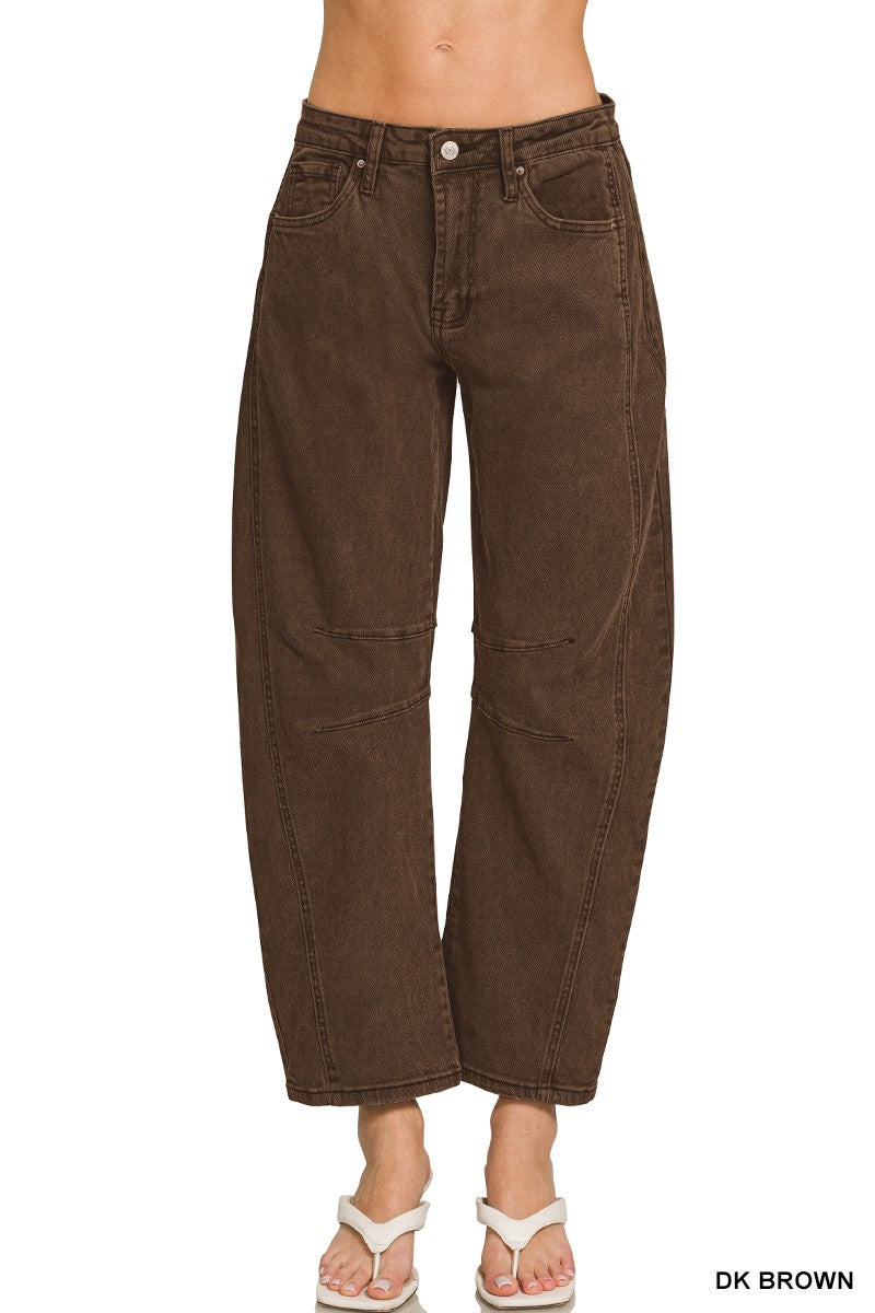 Georgie Coloured Barrel Denim - Dark Brown