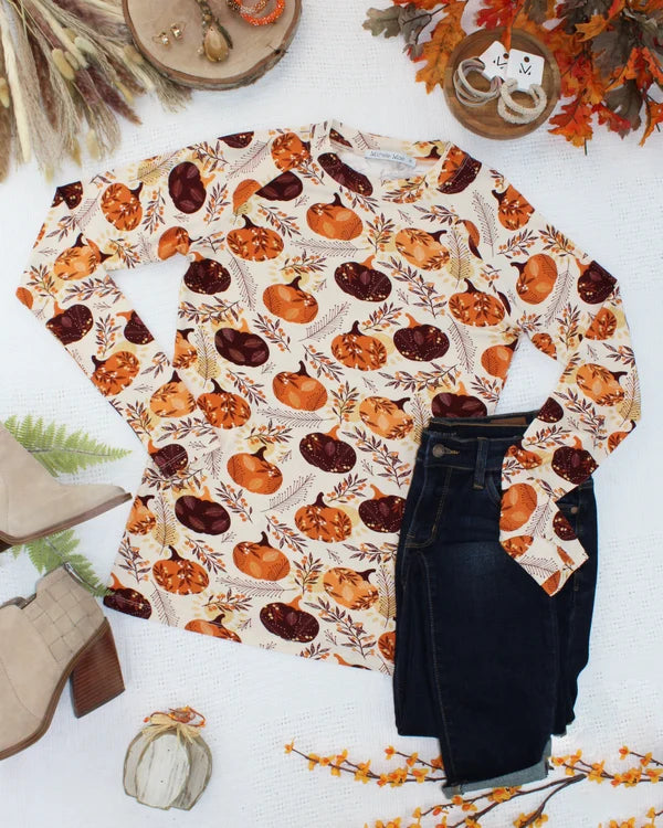 ***PRE-ORDER*** Michelle Mae Blair Long Sleeve Top - Autumn Gourds