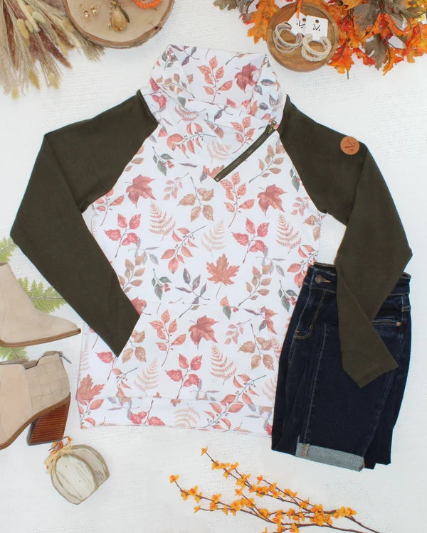 ***PRE-ORDER*** Michelle Mae Classic Zoey ZipCowl Sweatshirt - Autumn Leaves and Olive