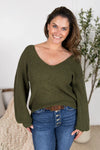 ***PRE-ORDER*** Michelle Mae &quot;Bethany&quot; Bow Knit Sweater - Olive