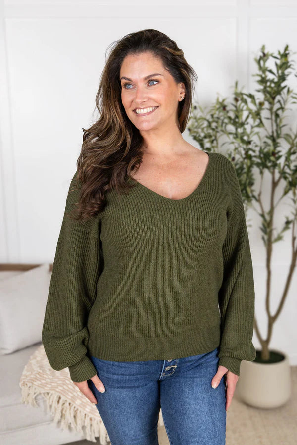 Michelle Mae &quot;Bethany&quot; Bow Knit Sweater - Olive
