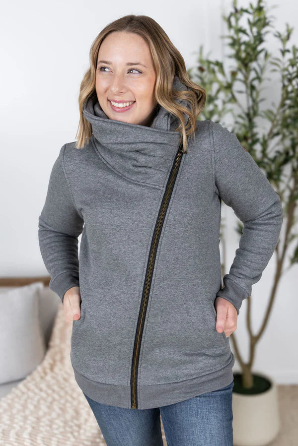 Michelle Mae "Quinn" Zip Up Cowl - Charcoal
