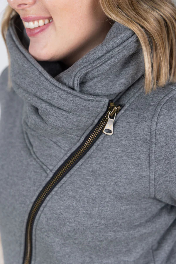 Michelle Mae "Quinn" Zip Up Cowl - Charcoal