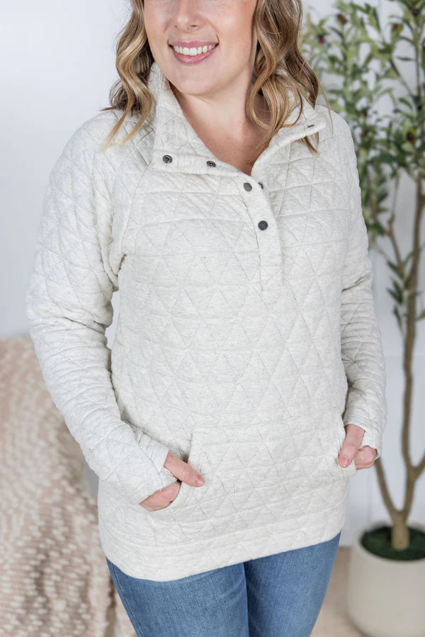Michelle Mae Geometric Button Snap Pullover - Oatmeal