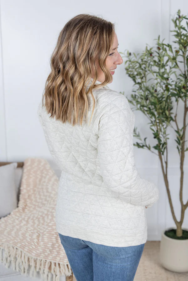 Michelle Mae Geometric Button Snap Pullover - Oatmeal